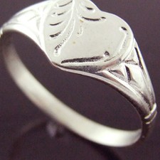 Ring Real 925 Sterling Silver Solid Engraved Keepsake Heart Signet Design Sz L