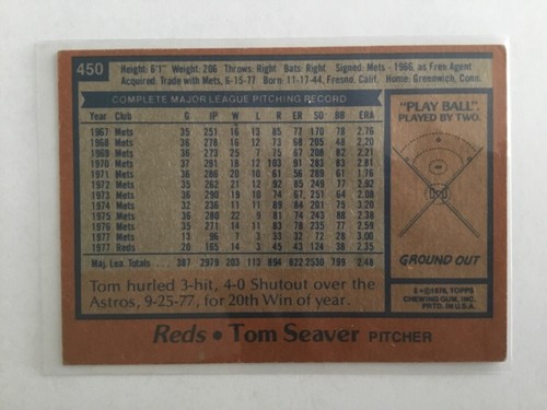 1978 Topps #450 Tom Seaver #173 Robin Yount - Picture 4 of 5