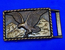 Patriotic American Eagle Flying Wings Wide Over Usa Mountainside Belt Buckle