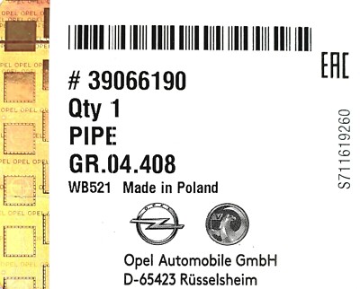 Original Kühlerschlauch Ölkühler Für Opel Astra J Cascada Zafira C 39066190