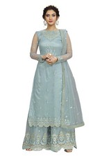 Women's Net Embroidery Salwar Suit Kurta Sharara Set with Dupatta