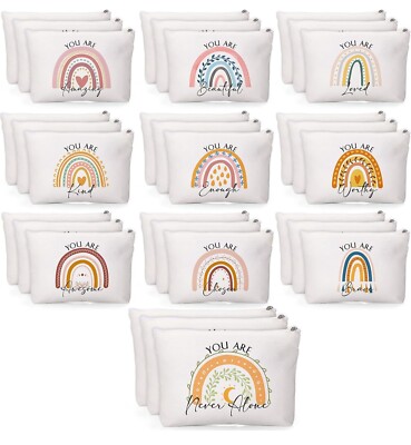30 Pcs Inspirational Canvas Makeup Bags With Zipper Travel Makeup Pouch Bag