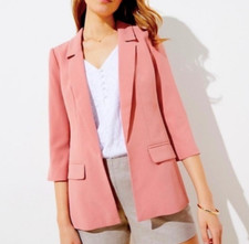 Loft Womens 2 Blazer Jacket Open Front Salmon Pink Business Casual 3/4 Sleeve XS
