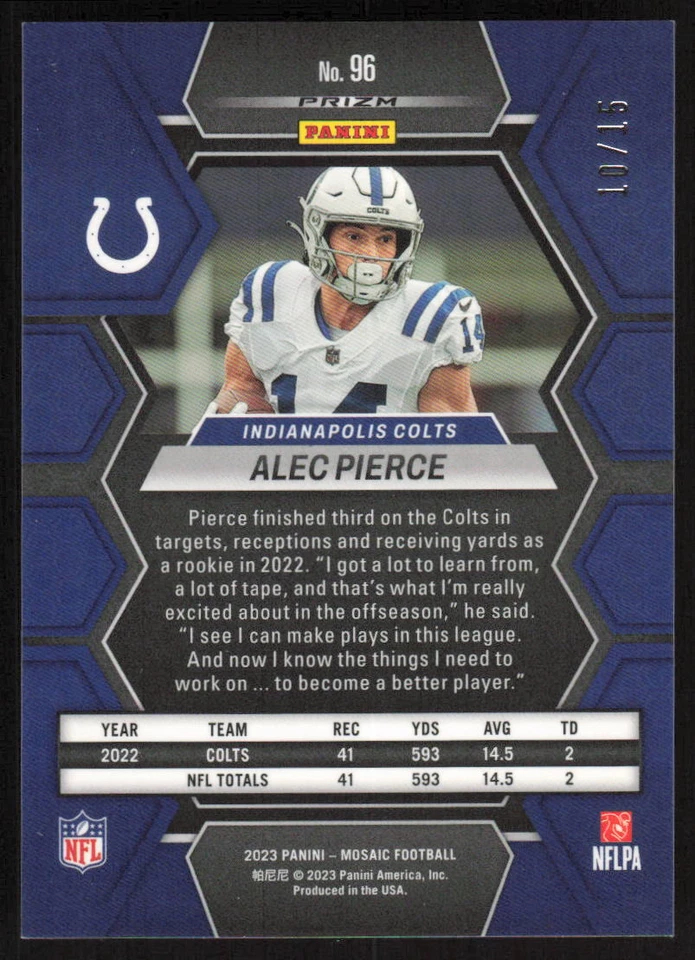2023 Panini Mosaic Tessellation #96 Alec Pierce /15 Indianapolis Colts - Image 2 of 2