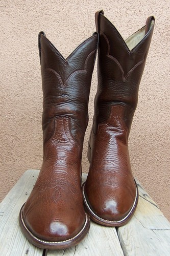 Stivali western cowboy COWTOWN da uomo bicolore in pelle marrone Ropers Ranch taglia 9,5D