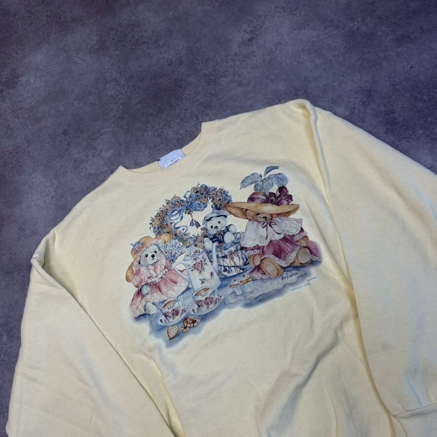 Lee Teddy Bear Sweatshirt Mens XL Graphic Football Jumper, Yellow image 3