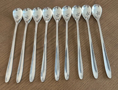 Set of 9 WMF Cromargan Germany Stainless Laurel Iced Tea Spoons 8 1/2''