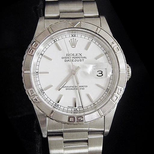 Rolex Datejust Para Hombres Acero Inoxidable Thunderbird Turn-O-Graph Oyster Blanco 16264