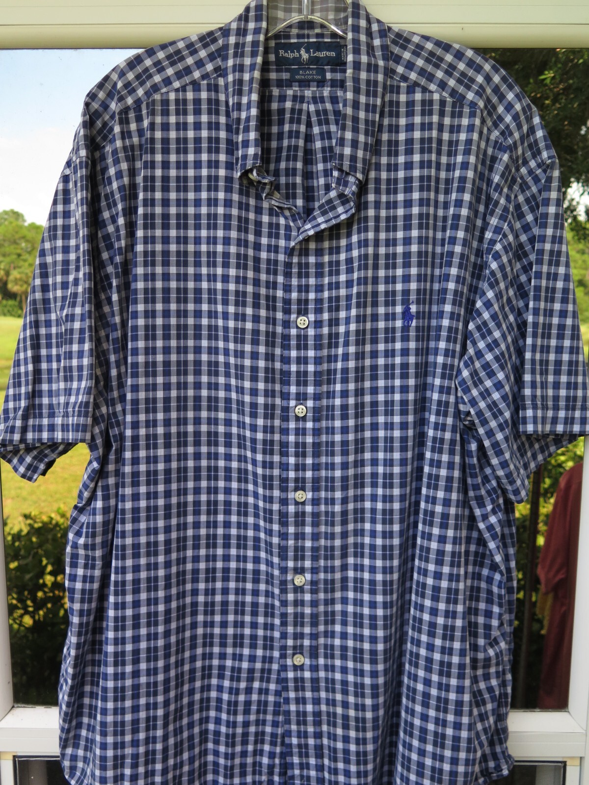 Polo Ralph Lauren Blake uomo puro cotone blu quadri quadri quadri pony camicia casual XL