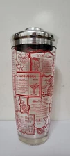 VINTAGE TALL COCKTAIL SHAKER RED LETTER RECIPES CHROME TOP