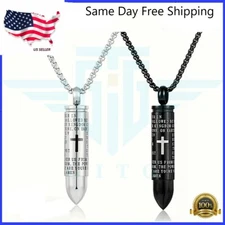 Cross Pendant Necklace Lord's Prayer BULLET Chain Silver Plated English Men 