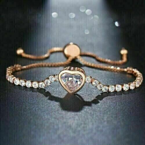 2.00CT Heart Cut Diamond Lab-Created Women's Fancy Bracelet 14K Rose Gold Plated - Picture 1 of 4