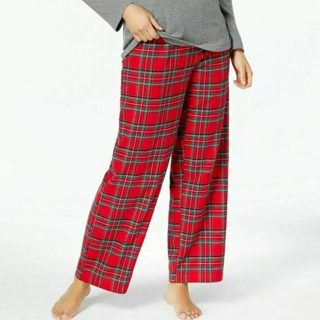 Christmas Pajama Pants Red Plaid Soft Present Gift 100% Cotton