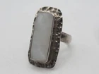 Vtg Huge Hammered Sterling 925 Ring Rectangular MOP Stone Sz10- 12.8gr