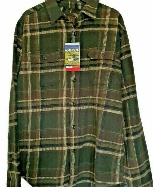 Orvis Mens XXL Heavyweight Flannel Side Pockets Blue Classic Fit for