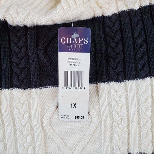 Chaps Cable Knit Sweater Womans Sz 1X 3/4 Sleeve Black & White Color Block Top - Picture 4 of 6