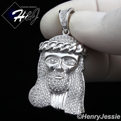 MEN 925 STERLING SILVER ICY CUBIC ZIRCONIA JESUS FACE PENDANT*SP135 | eBay