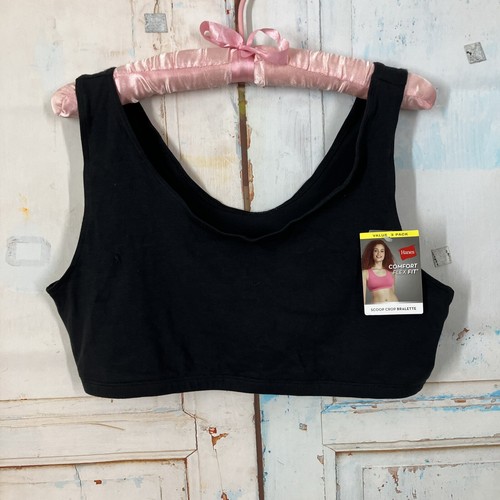 Hanes Women's ComfortFlex Scoop Neck Crop Bralette (3 Pack) Black Size 3XL