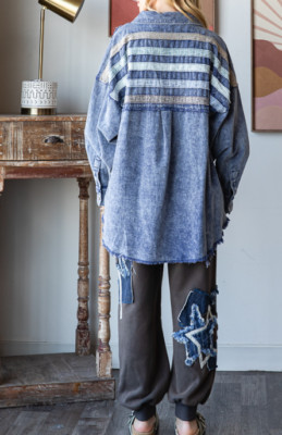Oli & Hali - DENIM STRIPE BUTTON DOWN SHIRT - FINAL SALE ITEM