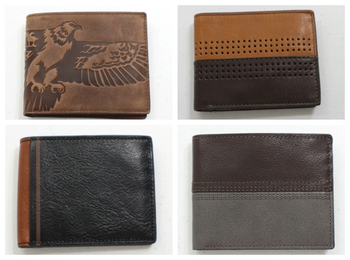 Leather coin-pocket wallet with all-over embossed eagle