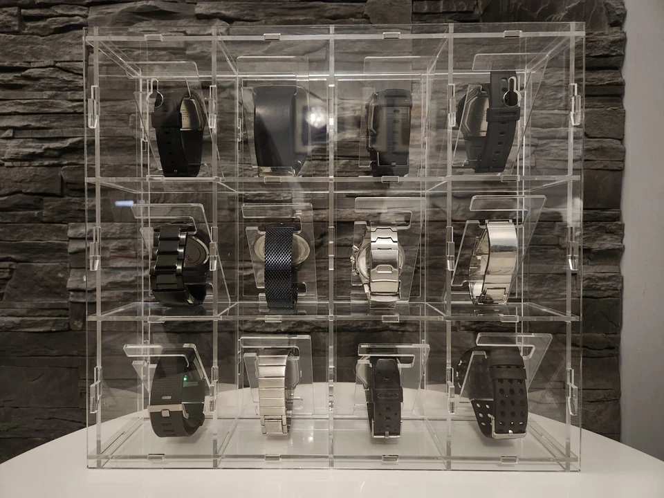 12 Reloj Colección Joyería Marco de Exhibición Estuche Soporte Gabinete de Pared con CUBIERTA Foto 2 de 4