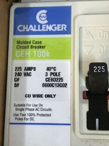 Challenger CEH3225 225A 3P 240VAC Circuit Breaker - Picture 3 of 6