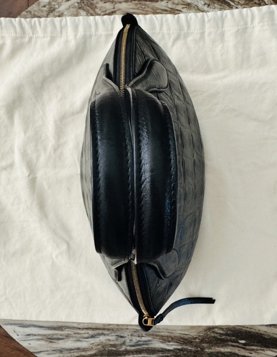 Authentic Celine $4100 Black Curved Phoebe Philo Moon Smile Croc Luggage Bag image 6