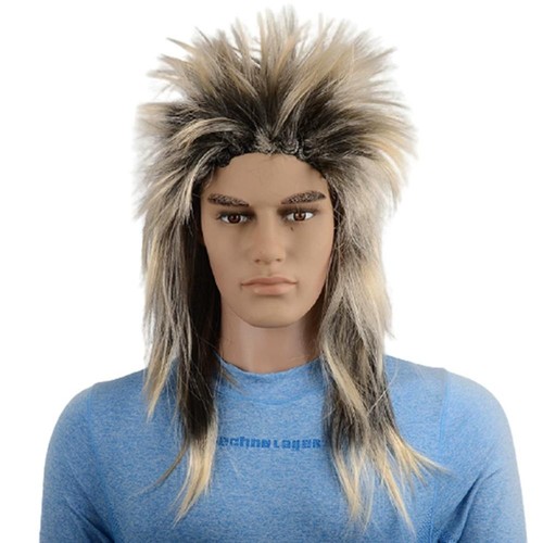 Parrucca donna anni 70 80 nera glam rock diva abito fantasia spillo mullet punk Joan Jett - Foto 13 di 16