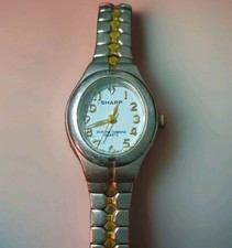 SHARP Damenuhr echt Diamant Quarz Analog bicolor Edelstahlband