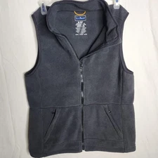 Vintage L.L.Bean Women’s Medium Grey Black Fleece Vest Full Zip USA Fabrics Read