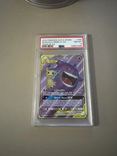 Pokémon Gengar & Mimikyu GX Full Art TAG TEAM Holo 164/181 PSA 8