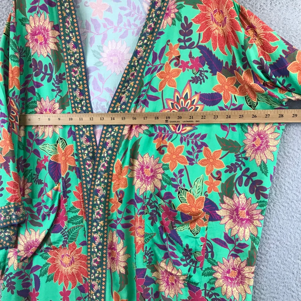 Natural Life Kimono Women L/XL Green Duster Boho Chic Floral Hippie Granola Girl - Image 4 of 4