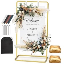 Wedding Welcome Sign Stand, Adjustable 50/68 Inch Metal Sign Holder, Gold