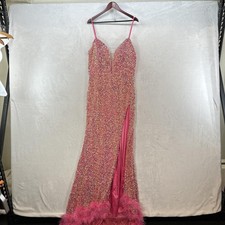Fashion Nova Gown Womens 2X Pink Show Me The Diamonds Sequin Feather Slit Glam