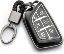 for Cadillac Key Fob Cover with Keychain Accessories 6 Buttons Case Black