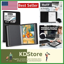 11x17 Art Portfolio Binder with 24 Clear Plastic Sleeves Black Mounting Paper