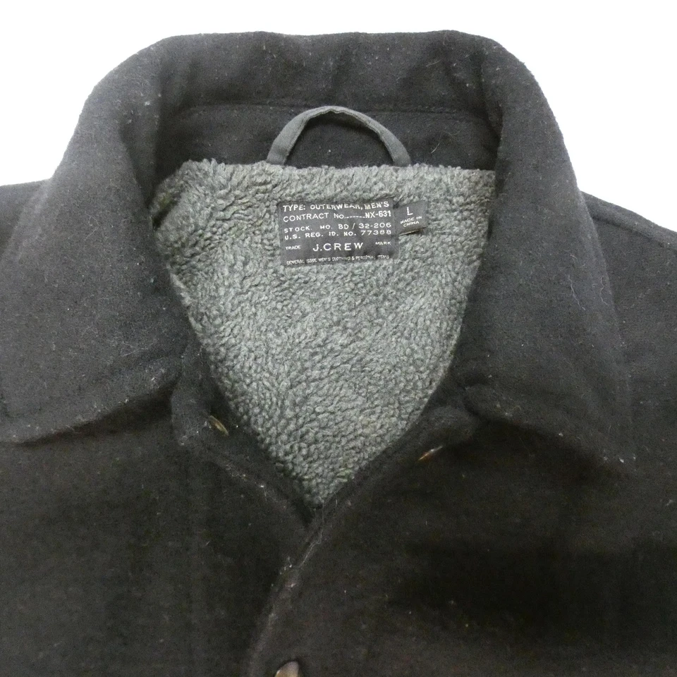 J Crew Military Jacket Mens Large Black Wool Sherpa Lined PeaCoat NX-631 77388 - Image 4 of 4