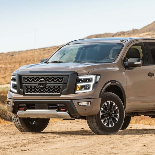 For 16-24 Nissan Titan/Titan XD Black/Clear E-LED DRL Projector Headlight Lamps - Picture 10 of 11