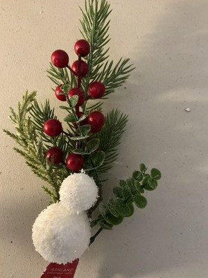 NWT Ashland Holiday Floral Pick Red Berries, Pine, Greenery, Snowball