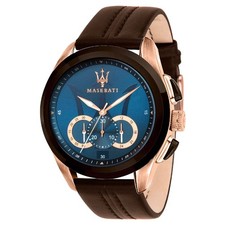 Orologio Uomo MASERATI TRAGUARDO R8871612024 Chrono Vera Pelle Marrone Blu
