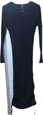 SHEIN Black Ribbed Drawstring Long Sleeve Bodycon Dress Round Neck XL