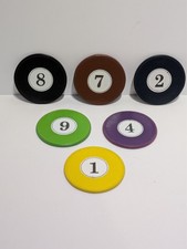 Set of 6 Round Billiard Ball Coasters Includes The 8 Ball Leather-Like Feel