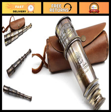 Vintage Brass Maritime Telescope - Handheld Pirate Spyglass with Leather Case -