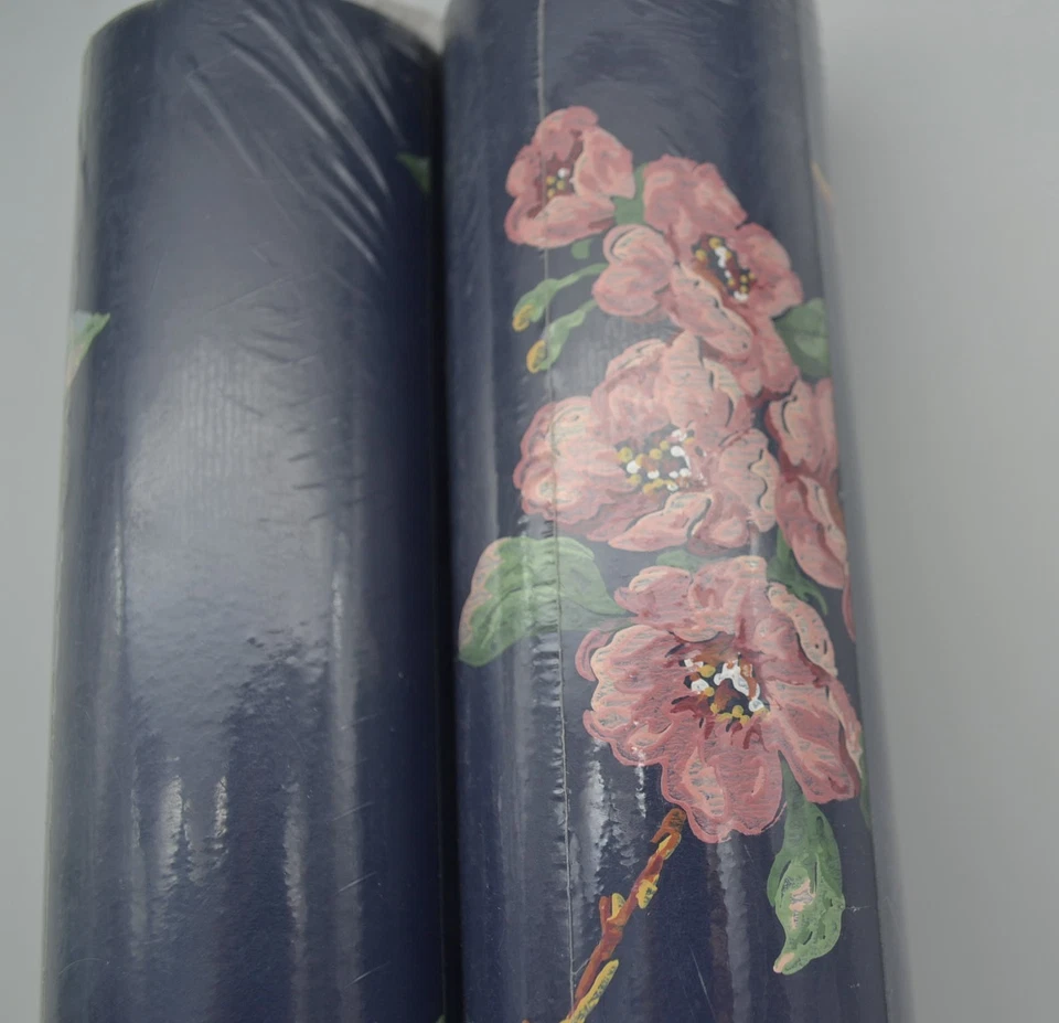 Lote de 2 Papel Pintado Vintage York Azul Marino Floral Rosa Verde Flores Foto 4 de 4