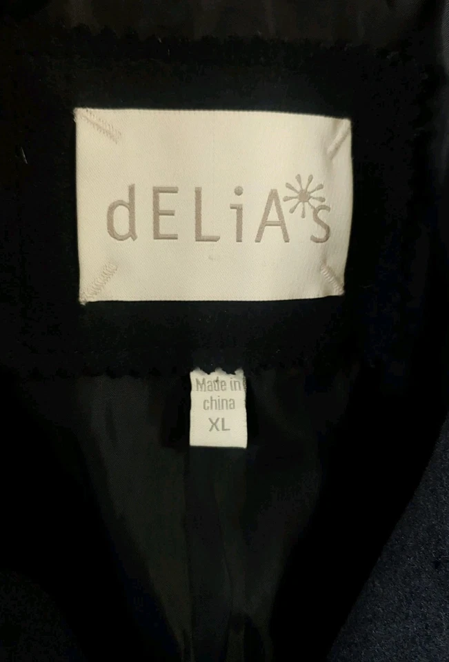 Abrigo De Colección Delia’s Peacoat Mujer XL Mezcla Lana Azul Marino Y2k Doble Pecho Foto 3 de 4