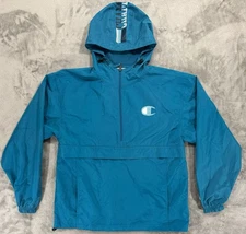 Champion Jacket Mens M Teal Blue Anorak Pullover Windbreaker Half Zip Athleisure