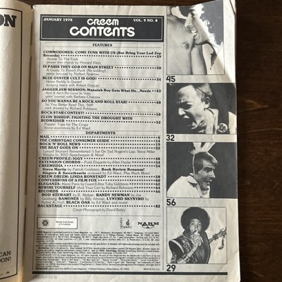 Creem Jan 1/1978-MIck Jagger-Elton John-Linda Ronstadt-No Cover-Poor Condition