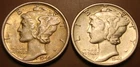 Two - Silver 1944 Mercury Dimes