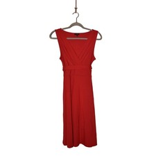 TALBOTS $129 Sleeveless V-Neck Tie-Waist Swing Dress Red PS
