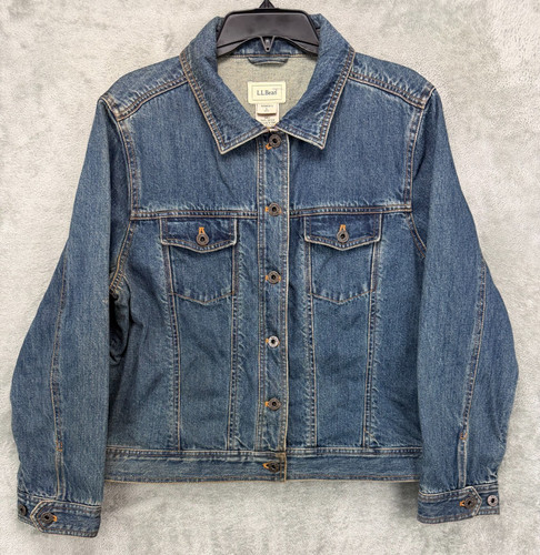 L. L. Bean Women's Trucker Jacket Sz L Blue Denim Cotton Pockets